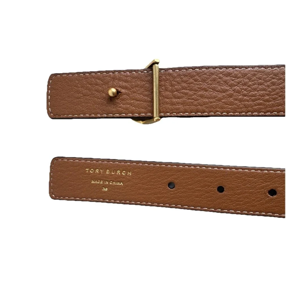 Tory Burch Miller Reversible Belt Black Brown Leather Gold Buckle XS